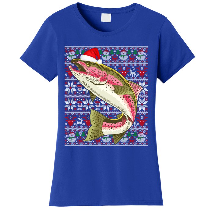 Santa Hat Ugly Christmas Rainbow Trout Fish Lovers Gift Women's T-Shirt