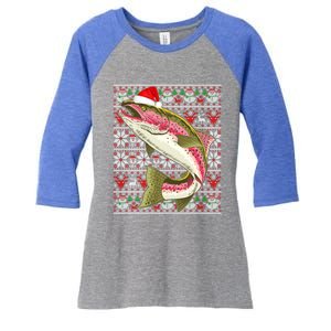 Santa Hat Ugly Christmas Rainbow Trout Fish Lovers Gift Women's Tri-Blend 3/4-Sleeve Raglan Shirt