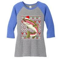 Santa Hat Ugly Christmas Rainbow Trout Fish Lovers Gift Women's Tri-Blend 3/4-Sleeve Raglan Shirt