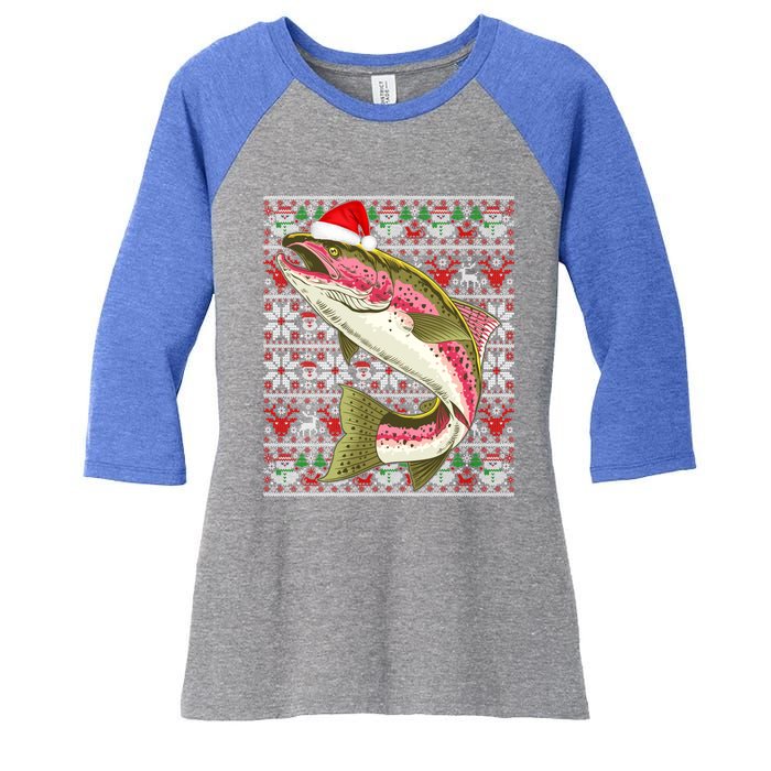 Santa Hat Ugly Christmas Rainbow Trout Fish Lovers Gift Women's Tri-Blend 3/4-Sleeve Raglan Shirt