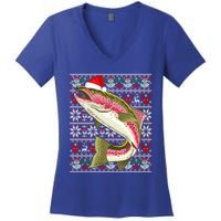 Santa Hat Ugly Christmas Rainbow Trout Fish Lovers Gift Women's V-Neck T-Shirt