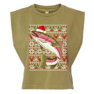 Santa Hat Ugly Christmas Rainbow Trout Fish Lovers Gift Garment-Dyed Women's Muscle Tee