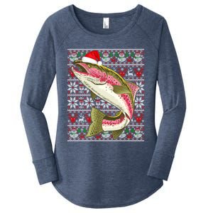 Santa Hat Ugly Christmas Rainbow Trout Fish Lovers Gift Women's Perfect Tri Tunic Long Sleeve Shirt