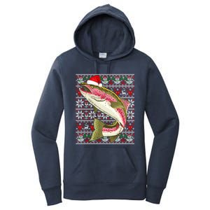 Santa Hat Ugly Christmas Rainbow Trout Fish Lovers Gift Women's Pullover Hoodie