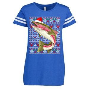 Santa Hat Ugly Christmas Rainbow Trout Fish Lovers Gift Enza Ladies Jersey Football T-Shirt