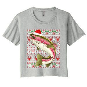 Santa Hat Ugly Christmas Rainbow Trout Fish Lovers Gift Women's Crop Top Tee