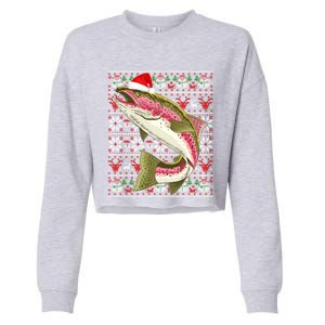 Santa Hat Ugly Christmas Rainbow Trout Fish Lovers Gift Cropped Pullover Crew