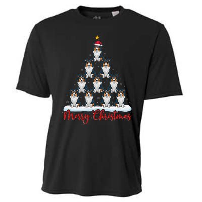 Santa Hat Ugly Xmas Funny Border Collie Dog Christmas Tree Cooling Performance Crew T-Shirt