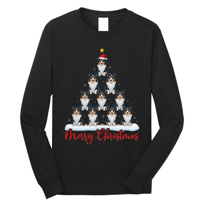 Santa Hat Ugly Xmas Funny Border Collie Dog Christmas Tree Long Sleeve Shirt