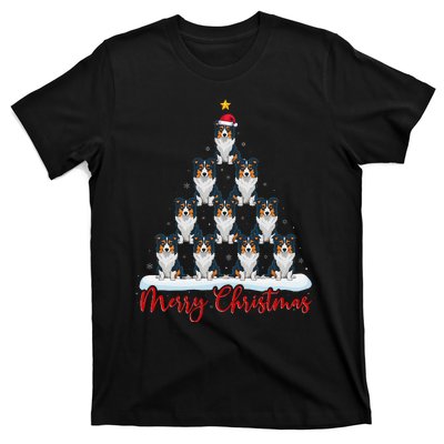 Santa Hat Ugly Xmas Funny Border Collie Dog Christmas Tree T-Shirt