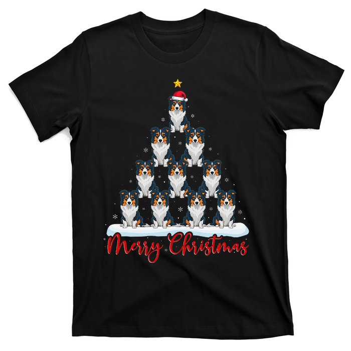 Santa Hat Ugly Xmas Funny Border Collie Dog Christmas Tree T-Shirt