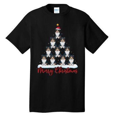 Santa Hat Ugly Xmas Funny Border Collie Dog Christmas Tree Tall T-Shirt