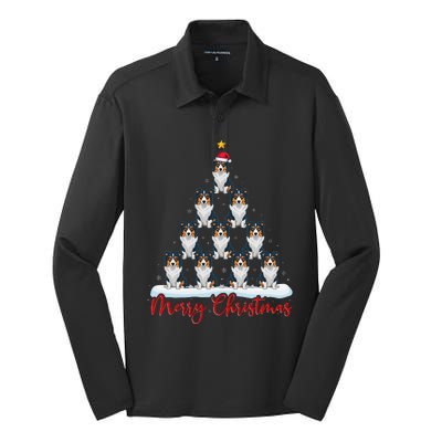 Santa Hat Ugly Xmas Funny Border Collie Dog Christmas Tree Silk Touch Performance Long Sleeve Polo