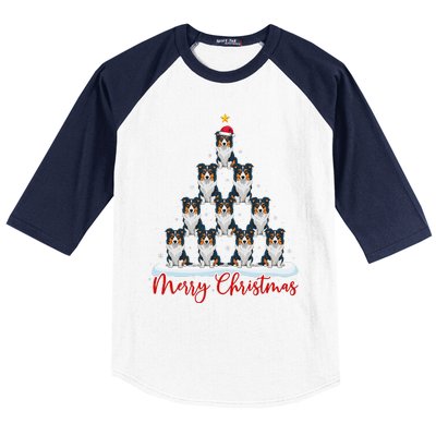 Santa Hat Ugly Xmas Funny Border Collie Dog Christmas Tree Baseball Sleeve Shirt