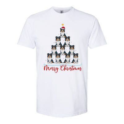 Santa Hat Ugly Xmas Funny Border Collie Dog Christmas Tree Softstyle CVC T-Shirt