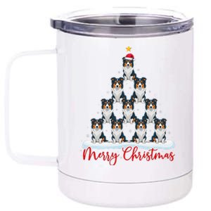 Santa Hat Ugly Xmas Funny Border Collie Dog Christmas Tree 12 oz Stainless Steel Tumbler Cup