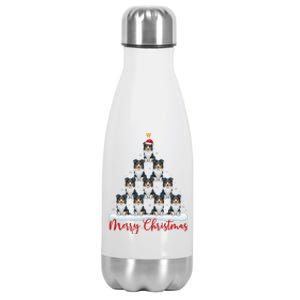 Santa Hat Ugly Xmas Funny Border Collie Dog Christmas Tree Stainless Steel Insulated Water Bottle