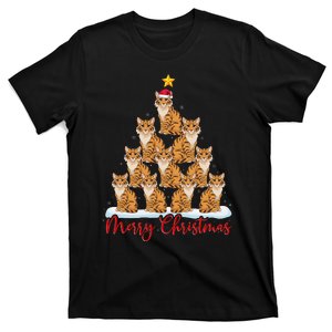 Santa Hat Ugly Xmas Funny Savannah Cat Christmas Tree T-Shirt