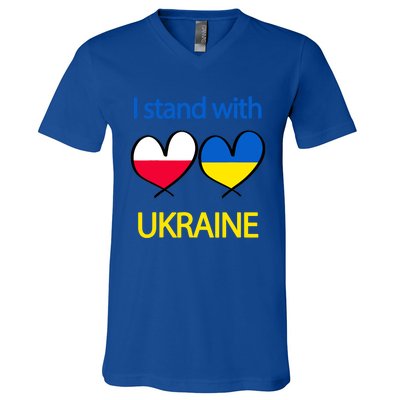 Support Heart Ukrainian Poland Flag I Stand With Ukraine Great Gift V-Neck T-Shirt