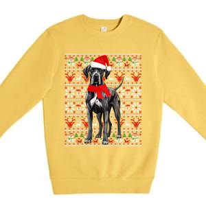 Santa Hat Ugly Christmas Sweater Great Dane Dog Lovers Long Sleeve Premium Crewneck Sweatshirt