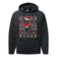 Santa Hat Ugly Christmas Sweater Great Dane Dog Lovers Long Sleeve Performance Fleece Hoodie