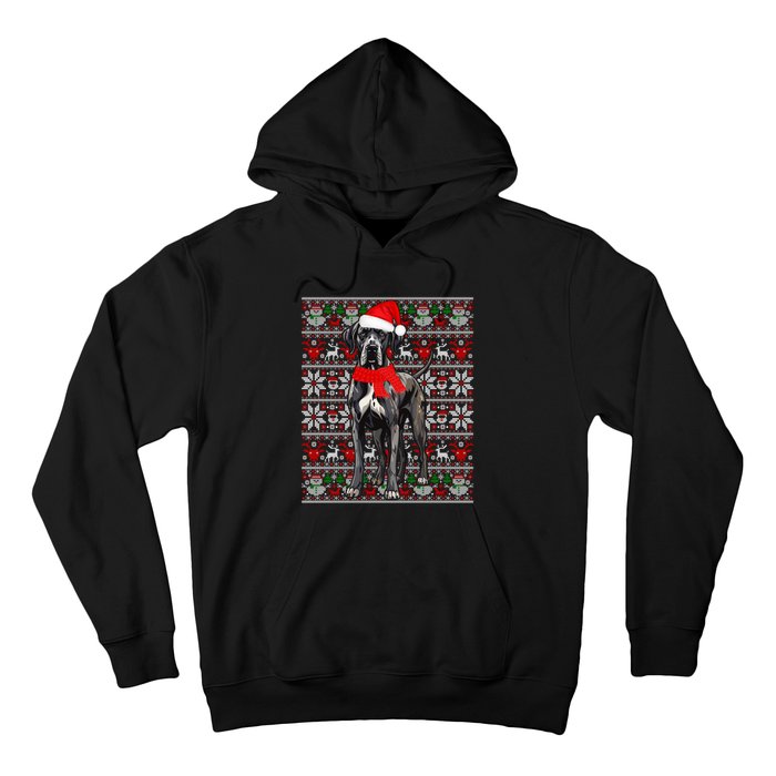 Santa Hat Ugly Christmas Sweater Great Dane Dog Lovers Long Sleeve Hoodie