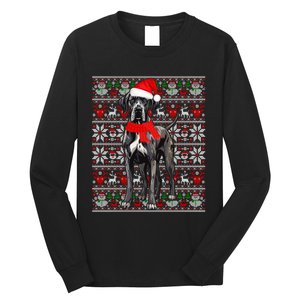 Santa Hat Ugly Christmas Sweater Great Dane Dog Lovers Long Sleeve Long Sleeve Shirt