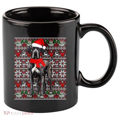 Santa Hat Ugly Christmas Sweater Great Dane Dog Lovers Long Sleeve 11oz C Handle Ceramic Mug