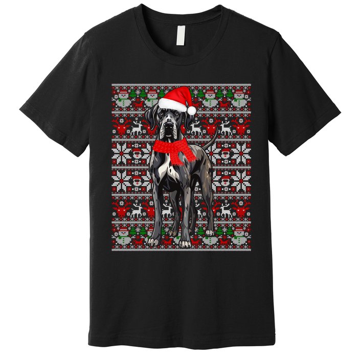 Santa Hat Ugly Christmas Sweater Great Dane Dog Lovers Long Sleeve Premium T-Shirt