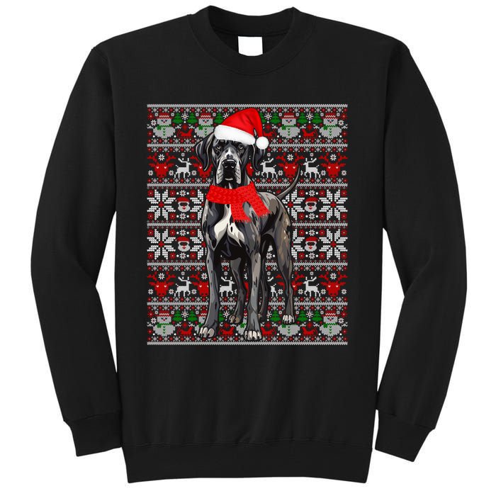 Santa Hat Ugly Christmas Sweater Great Dane Dog Lovers Long Sleeve Tall Sweatshirt