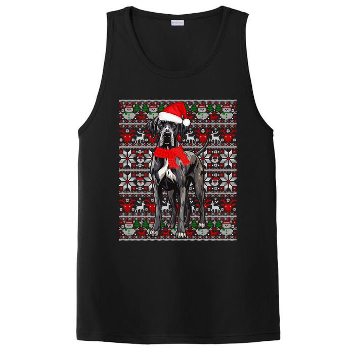 Santa Hat Ugly Christmas Sweater Great Dane Dog Lovers Long Sleeve PosiCharge Competitor Tank