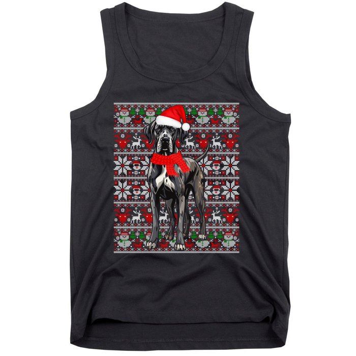 Santa Hat Ugly Christmas Sweater Great Dane Dog Lovers Long Sleeve Tank Top