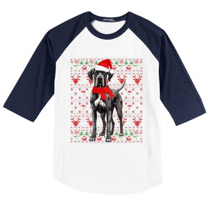 Santa Hat Ugly Christmas Sweater Great Dane Dog Lovers Long Sleeve Baseball Sleeve Shirt