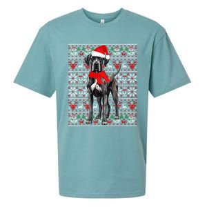 Santa Hat Ugly Christmas Sweater Great Dane Dog Lovers Long Sleeve Sueded Cloud Jersey T-Shirt