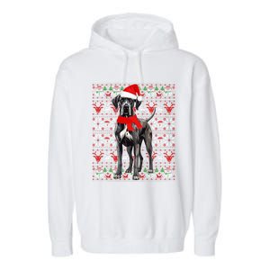 Santa Hat Ugly Christmas Sweater Great Dane Dog Lovers Long Sleeve Garment-Dyed Fleece Hoodie