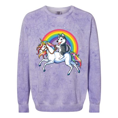 Siberian Husky Unicorn T Girl Space Galaxy Rainbow Colorblast Crewneck Sweatshirt