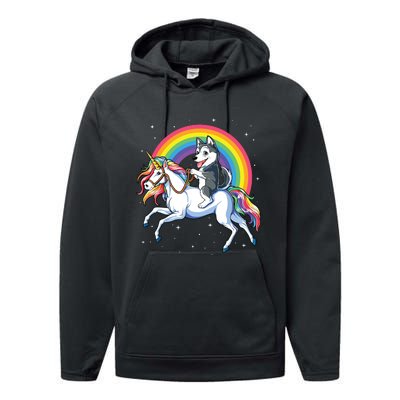 Siberian Husky Unicorn T Girl Space Galaxy Rainbow Performance Fleece Hoodie