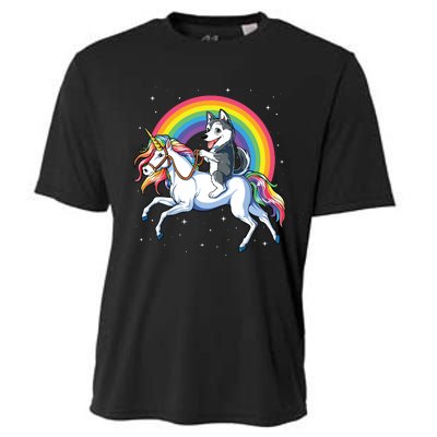 Siberian Husky Unicorn T Girl Space Galaxy Rainbow Cooling Performance Crew T-Shirt