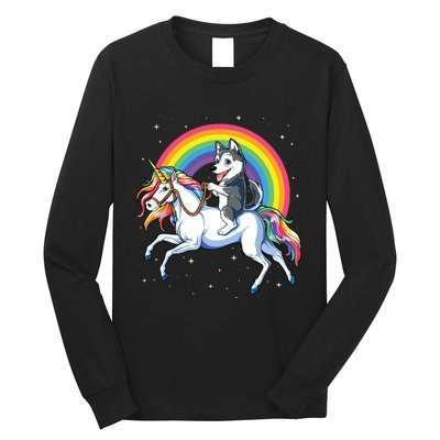 Siberian Husky Unicorn T Girl Space Galaxy Rainbow Long Sleeve Shirt