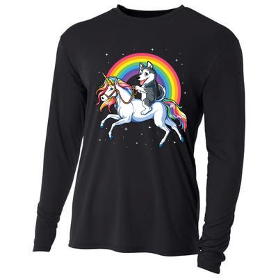 Siberian Husky Unicorn T Girl Space Galaxy Rainbow Cooling Performance Long Sleeve Crew