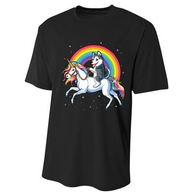 Siberian Husky Unicorn T Girl Space Galaxy Rainbow Performance Sprint T-Shirt