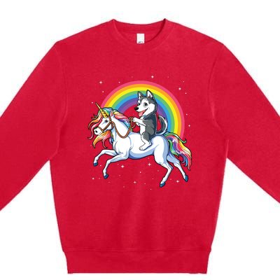 Siberian Husky Unicorn T Girl Space Galaxy Rainbow Premium Crewneck Sweatshirt