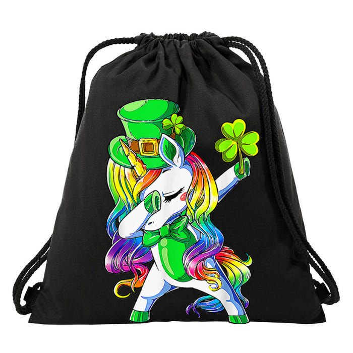 Shamrock Heart Unicorn Face Irish Happy St Patrick's Day Drawstring Bag