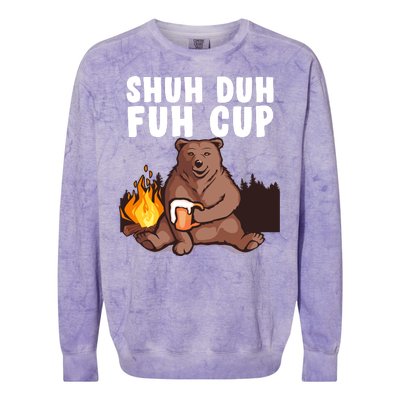 Shuh Duh Fuh Cup Bear Drinking Beer Camping Colorblast Crewneck Sweatshirt