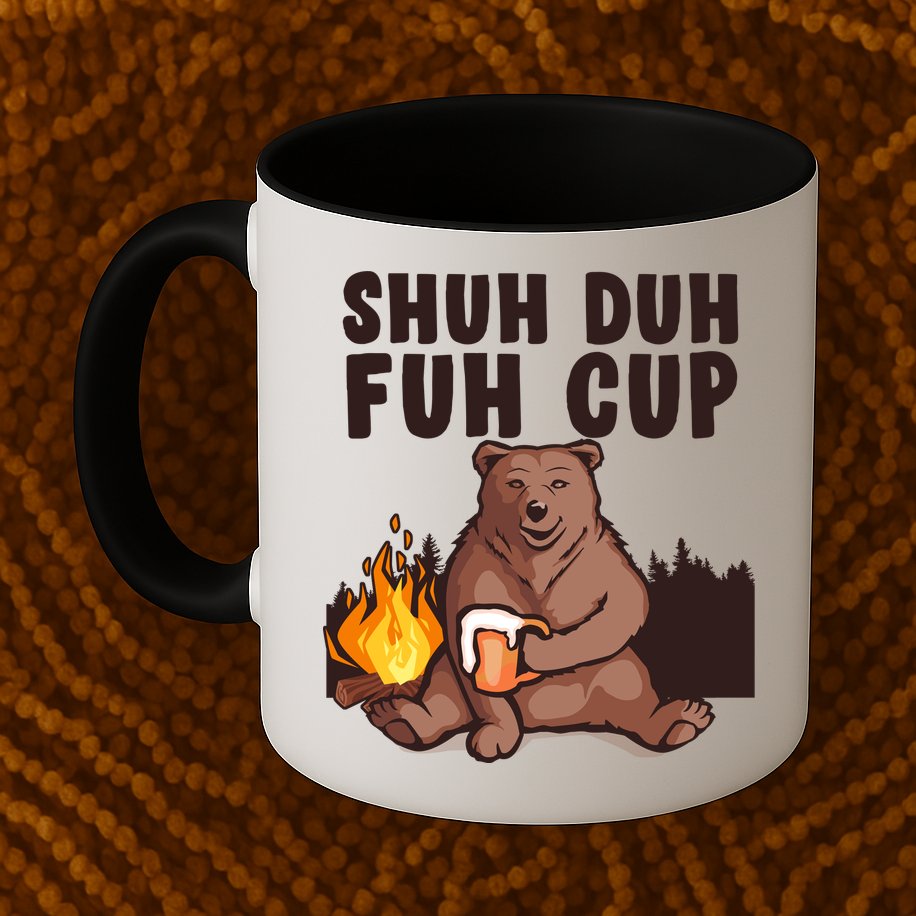 Shuh Duh Fuh Cup Bear Drinking Beer Camping Mug