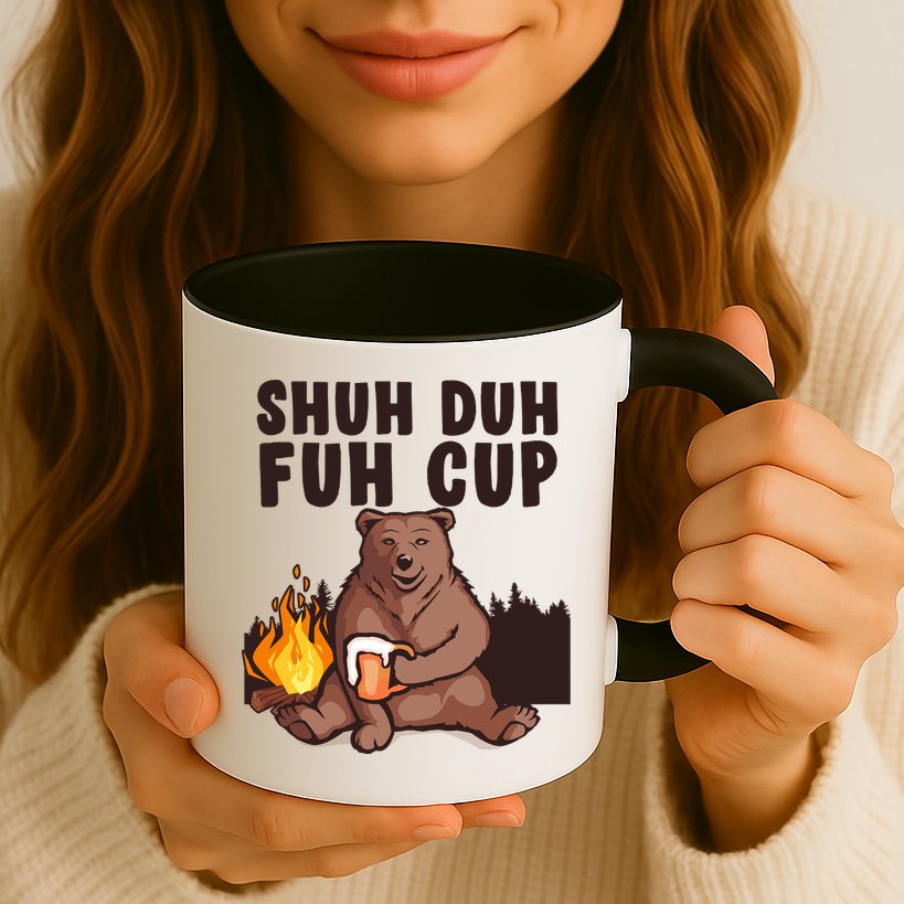 Shuh Duh Fuh Cup Bear Drinking Beer Camping Mug