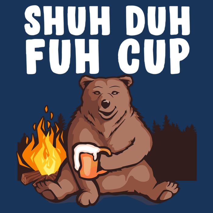 Shuh Duh Fuh Cup Bear Drinking Beer Camping 7 Panel Mesh Trucker Snapback Hat