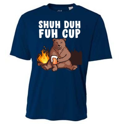 Shuh Duh Fuh Cup Bear Drinking Beer Camping Cooling Performance Crew T-Shirt