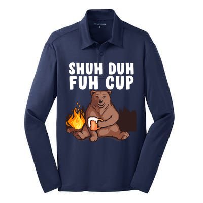 Shuh Duh Fuh Cup Bear Drinking Beer Camping Silk Touch Performance Long Sleeve Polo