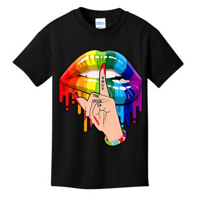 Shut The F Up Dripping Rainbow Gay Pride LGBT Lips Kids T-Shirt